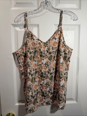 Floral Spaghetti Strap Cami in Green & Tan